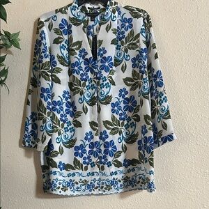 Investments Blue and Green Floral Blouse